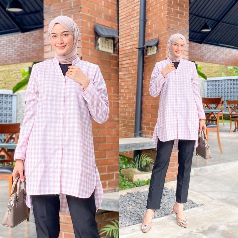 Tunik Motif Kotak Wanita Kekinian