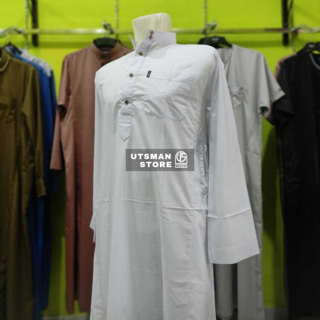 JUBAH AL IHSAN PUTIH KANCING PREMIUM / GAMIS PRIA DEWASA LENGAN PANJANG