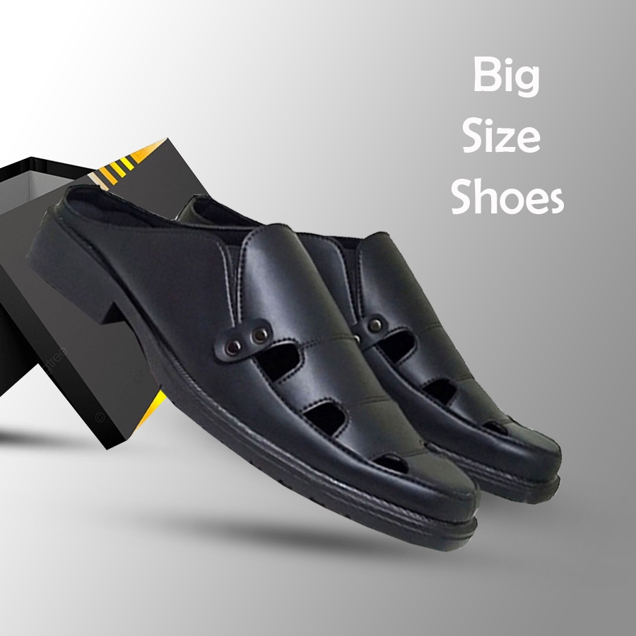 Sepatu Sandal Slide Formal Pria Bustong Jumbo 43 44 45 46 47 Full Black Hitam Matte