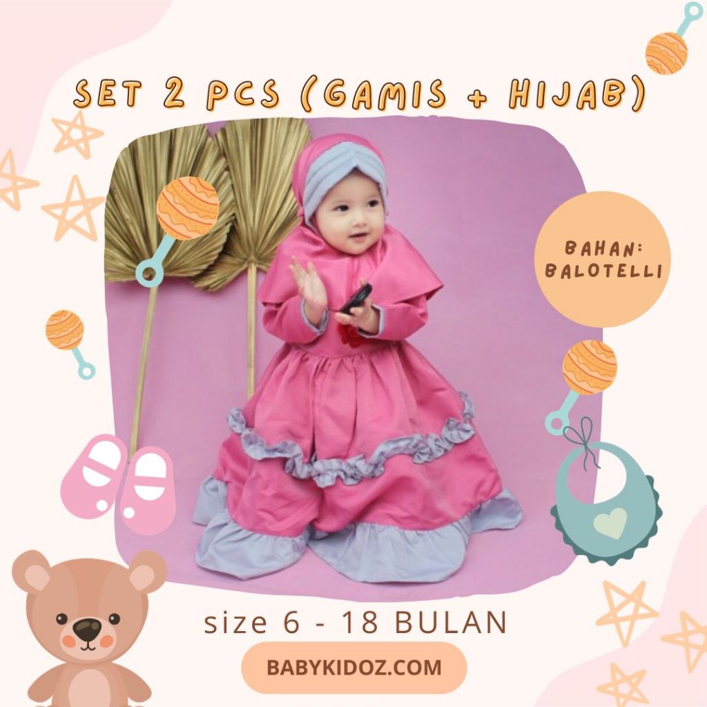 SET GAMIS DRESS + HIJAB BABY GIRL NEW BORN GIFT SET KADO LAHIRAN BAJU BAYI ANAK PEREMPUAN AQIQAH AQI