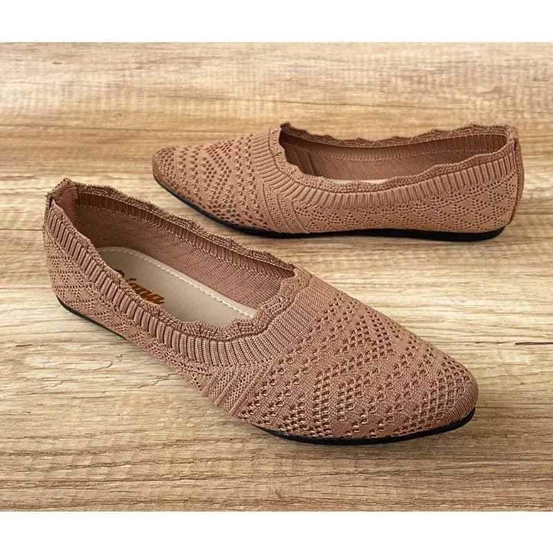 FlatShoes Sepatu Wanita Balet Rajut Karet Import Kekinian