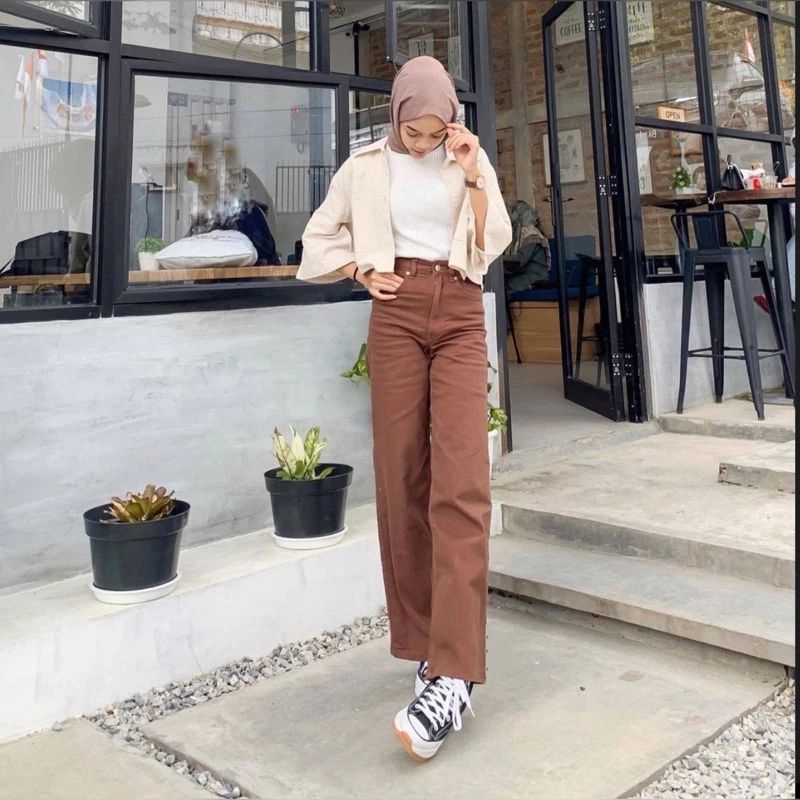 Celana Kulot Jeans Lipat Bawahan Jeans Wanita Korean Style
