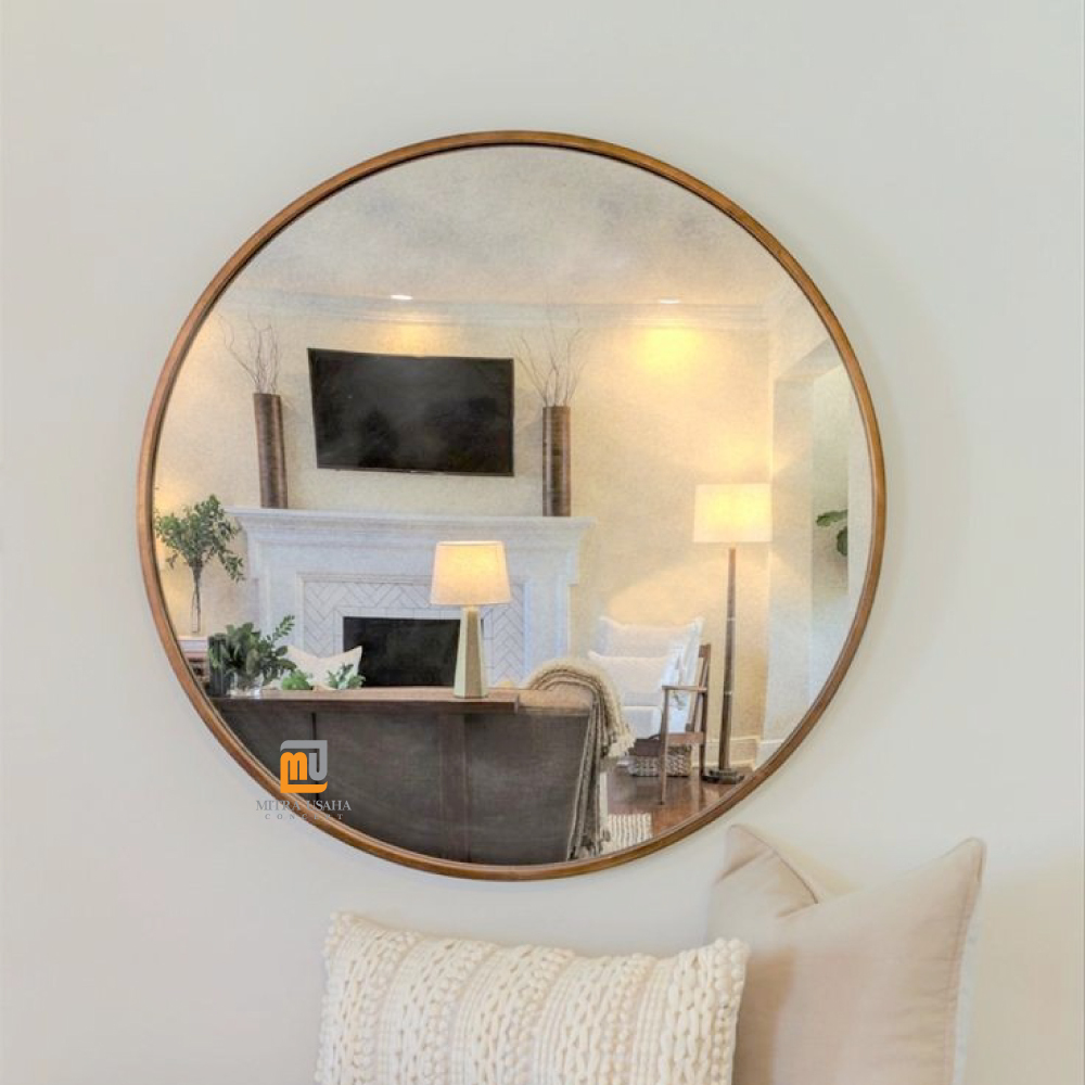 Cermin pigura Bulat 100cm - Pigura kayu - Round Mirror - Cermin dekorasi dinding - wall mirror - Pig