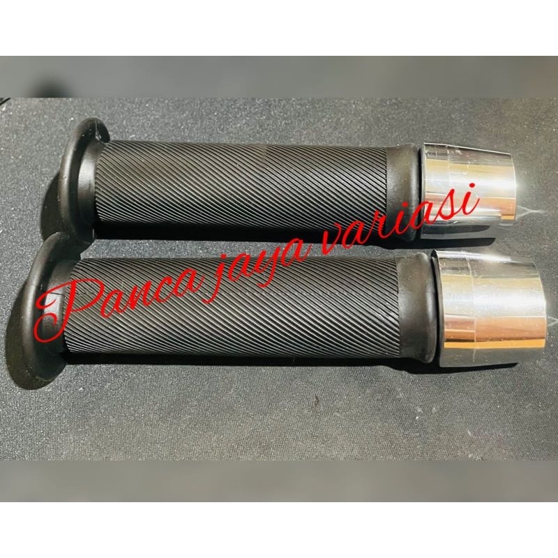 Handgrip Plus Jalu Stang PCX Crome/Handfat Domino bulu Variasi Motor Model RCB HG66 Hitam Polos Univ