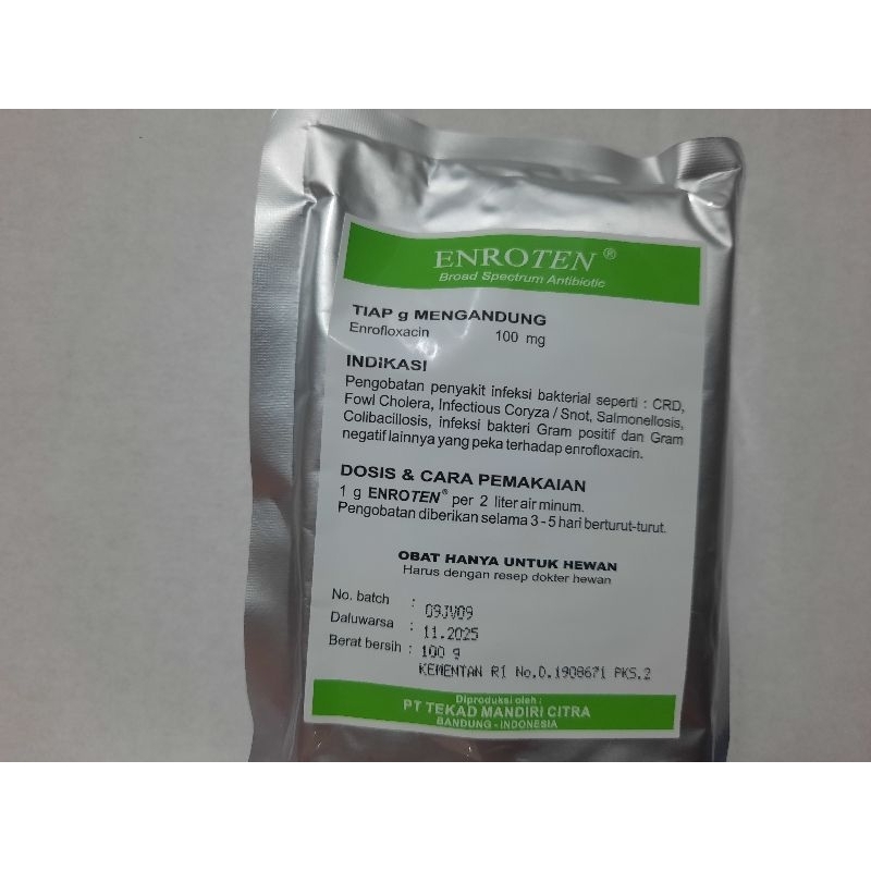 ENROTEN 100gr, Mengatasi CRD, Coli, Snot pada ayam/unggas