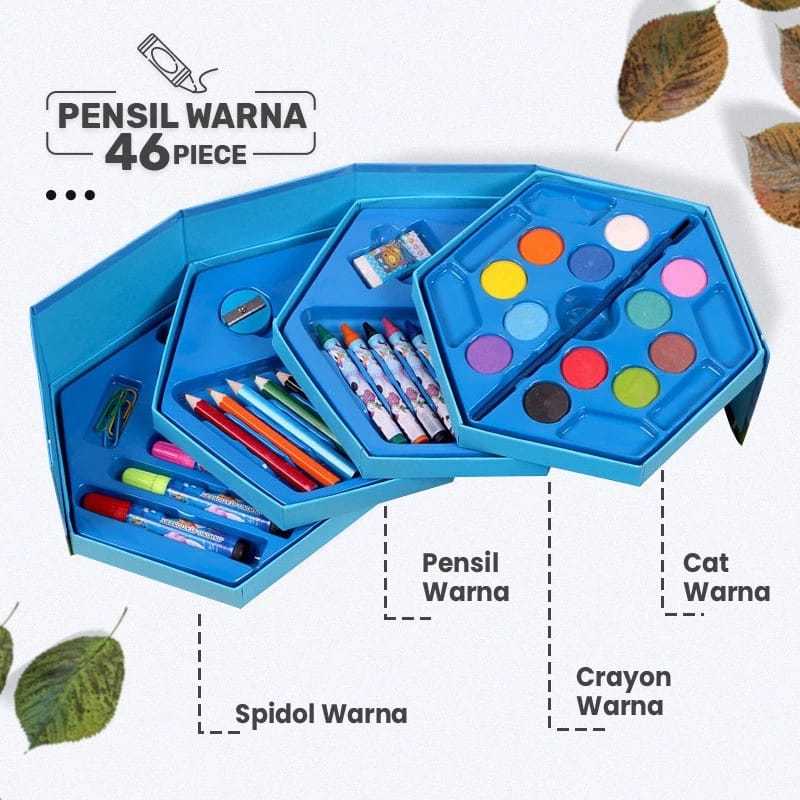 

Crayon Pensil Isi 46 set Warna Alat Mewarnai Anak Spidol Cat Air