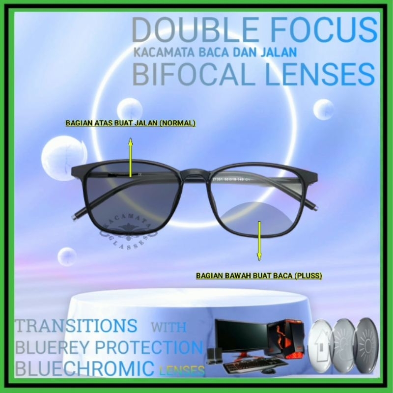 Kacamata Baca Plus Double Focus Photocromic Anti Radiasi Wanita | Kacamata Jauh Dekat Baca Dan Jalan