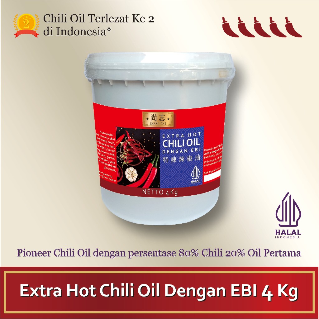 

Chili Oil dengan Ebi - 4 Kg Extra Hot / Minyak Cabai / Sambal Minyak dengan Udang Rebon