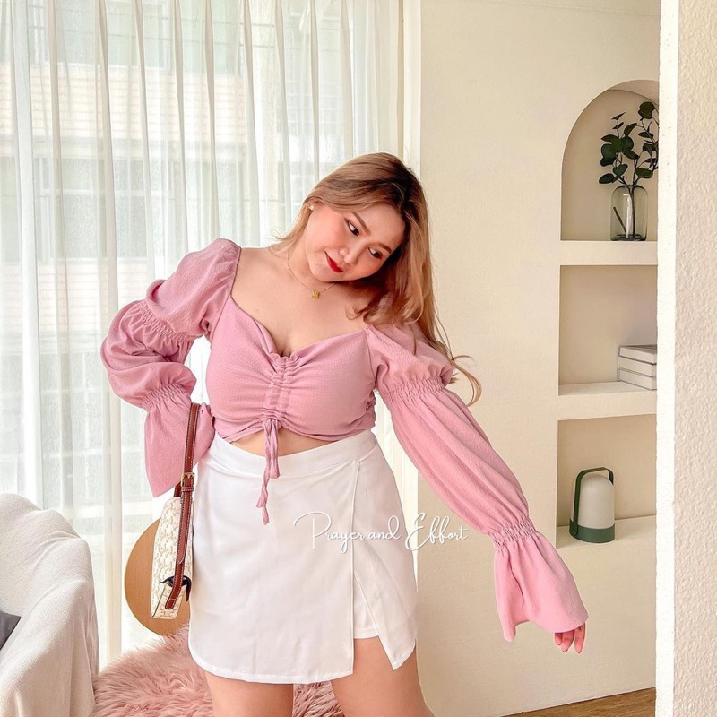 Bitna blouse sabrina, atsan wanita jumbo crop top sabrina