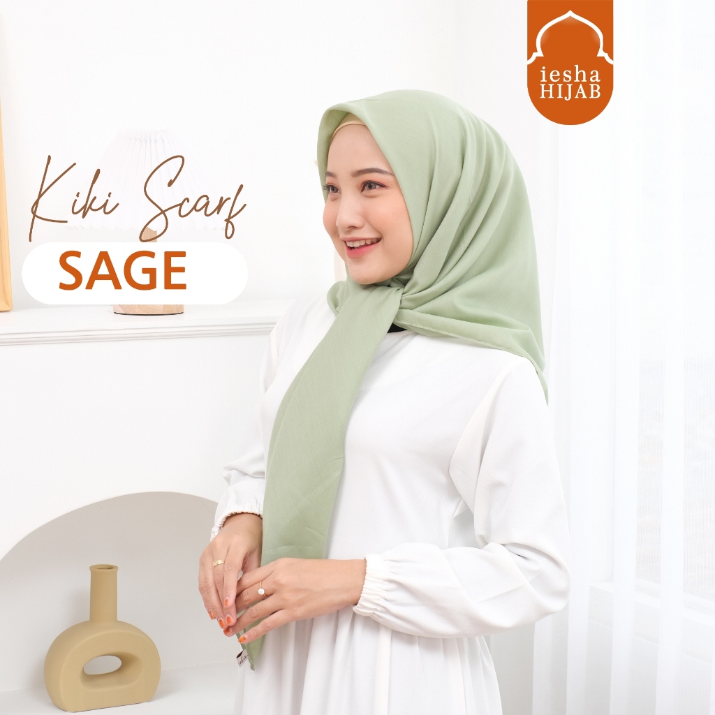 Lishani Hijab Segi Empat Katun Persit Hijau Sage