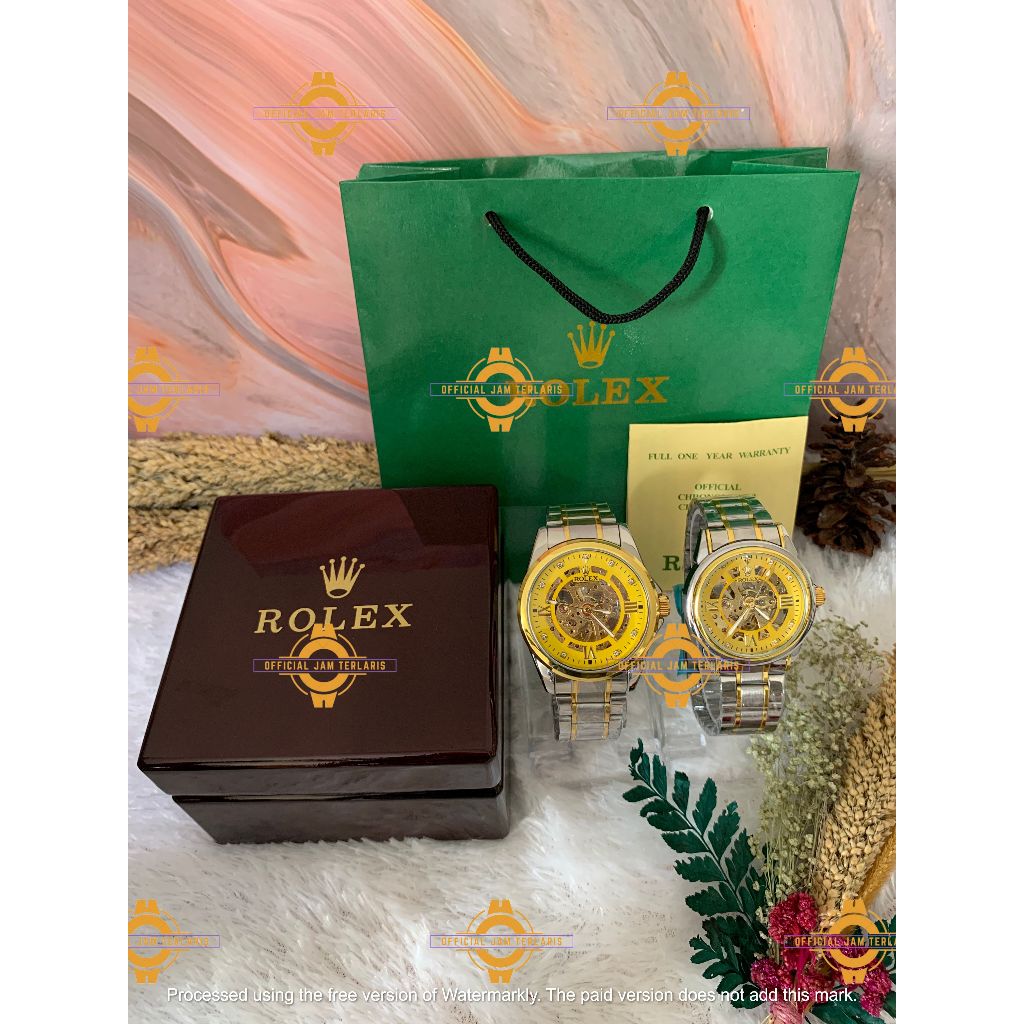 Jam Tangan Rolex Rantai Couple Automatic Tanpa Baterai Free Box Kayu Ori, Paperbag& Kartu (BISA COD)