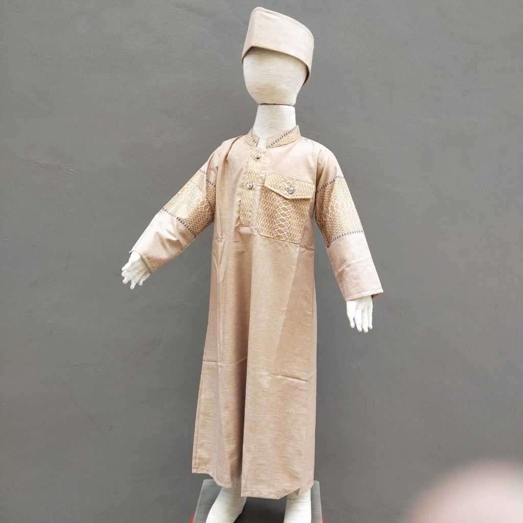 Jubah Gamis Anak Warna Coklat Susu Umur 3 - 14 Tahun