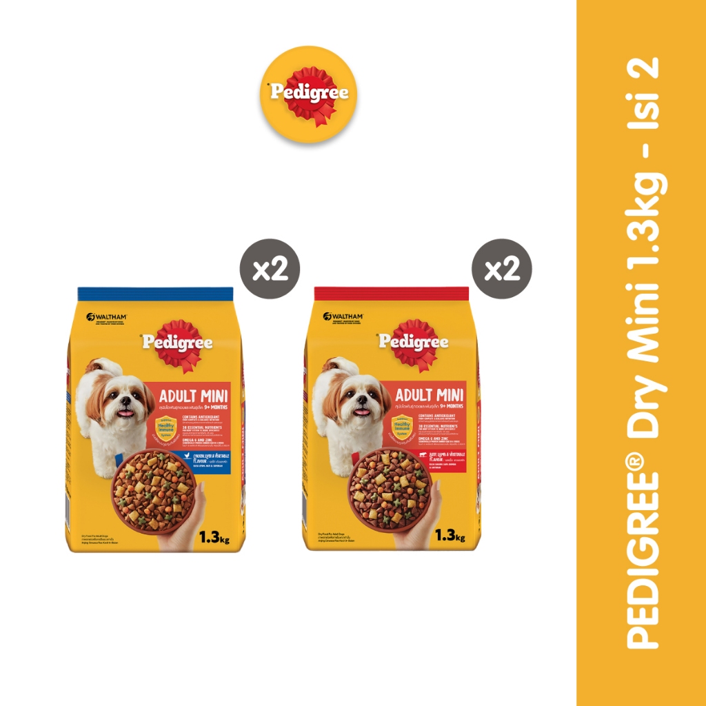 PEDIGREE Makanan Anjing Dewasa Kering untuk Anjing Ras Mini 1.3kg (2-Pack)