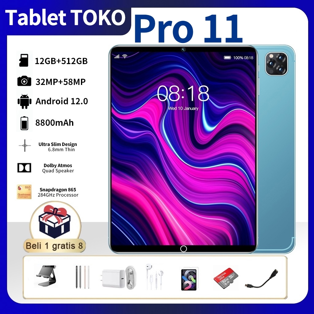 100% NEW Tablet Pro 11 HP Ram 12GB+512GB 8000Mah tablet android murah LTE 5G/4G 10" tablet terbaru 2023 asli PC Tablet Gaming Garansi 1 tahun