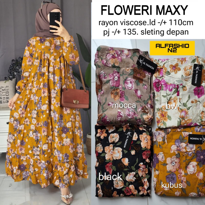 FLOWERI MAXY • ALFASHION • dress maxi rayon viscose motif bunga