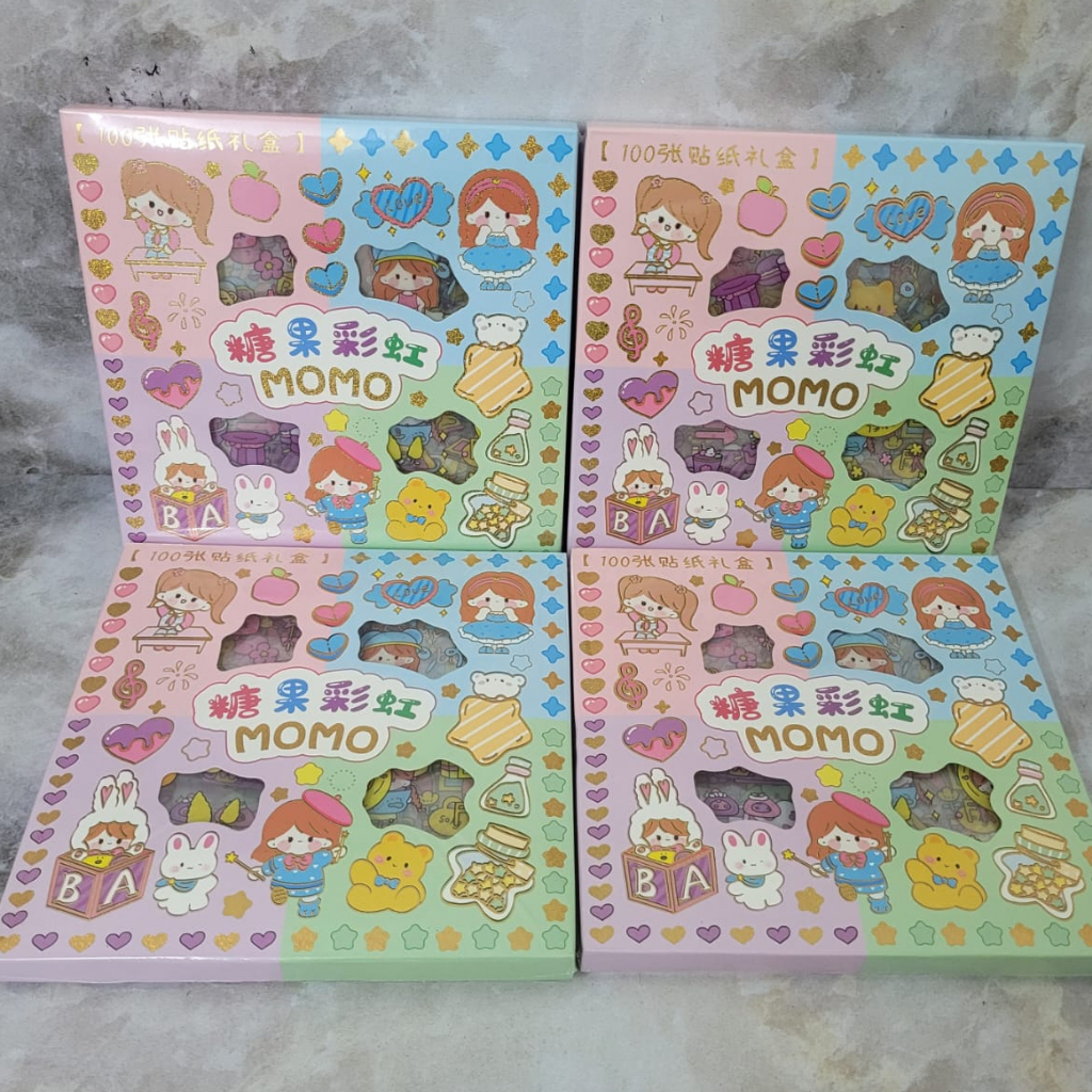 

Sticker MOMO Rainbow Mix Warna Original / Stiker MOMO Kartun Waterproof Original Isi 100pcs