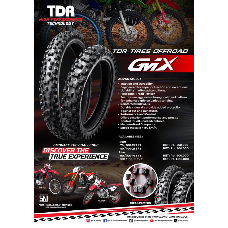 BAN TDR RACING OFFROAD GMX 80/100-21 DAN 100/100-18