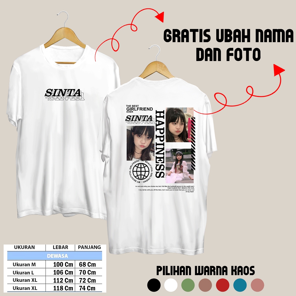 Kaos Baju Bucin Custom Aesthetic Foto Happiness Kaos Foto Sendiri Cetak DTF