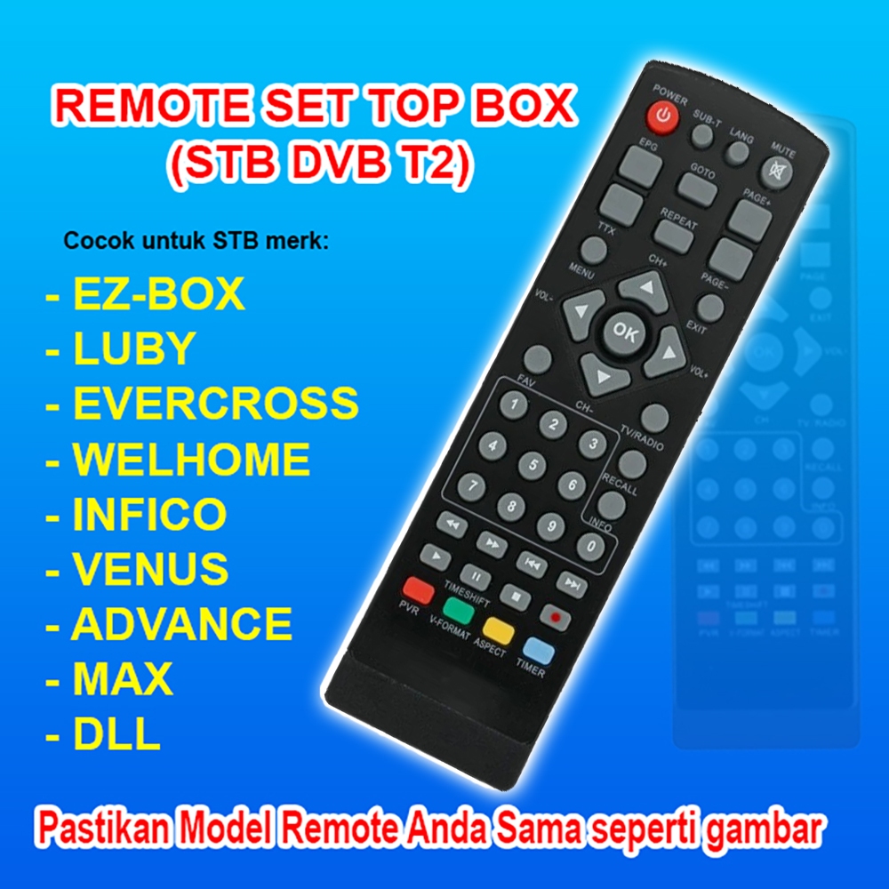 Remote Set top Box untuk merk Luby.evercoss,advance,sanex,noise,finito,dll