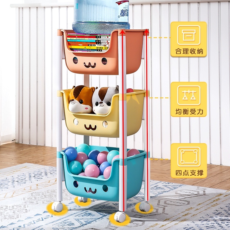 RAK MAINAN SMILE 3 SUSUN WARNA WARNI PAKAI RODA SERBAGUNA