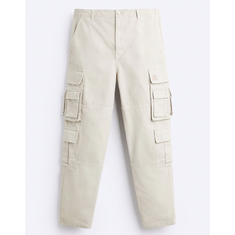ZARA Men Utility Cargo Trousers Celana Panjang Pria Stone
