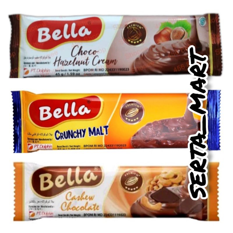 

Bella Premium Chocolate Bar 45gr - Coklat Bella - Choco Hazelnut / Crunchy Malt / Cashew