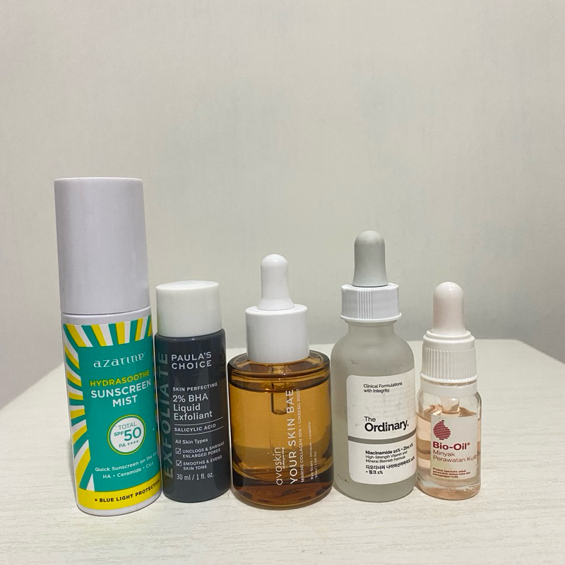 [PRELOVED] sunscreen azarine mist, paula’s choice 30ml, avoskin marine collagen, the ordinary niacin