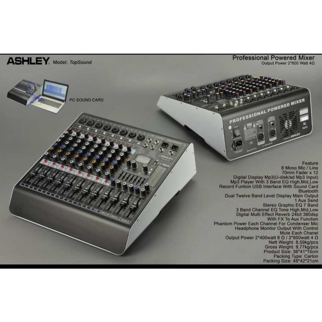 Mixer Power 8 Channel ASHLEY TOPSOUND 8 TOPSOUND-8 TOPSOUND8 Original