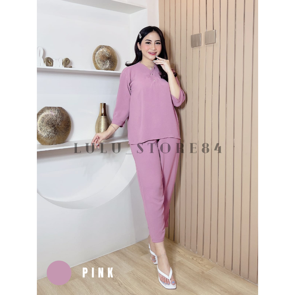 Setelan baju wanita dewasa korean style kekinian Bahan Crinkle Airflow 7077 /terbaru Setelan celana 