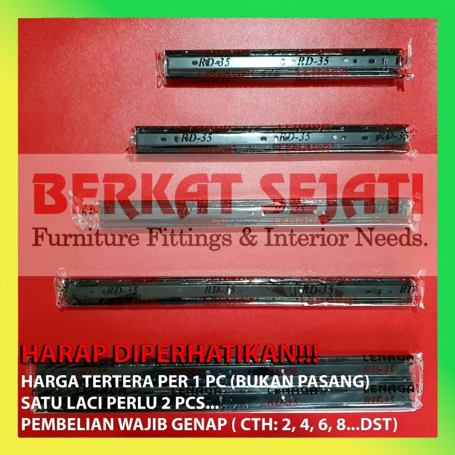 Rel Laci Double Track Full Extension Hitam LENAGA by HUBEN RD35 x 50 cm