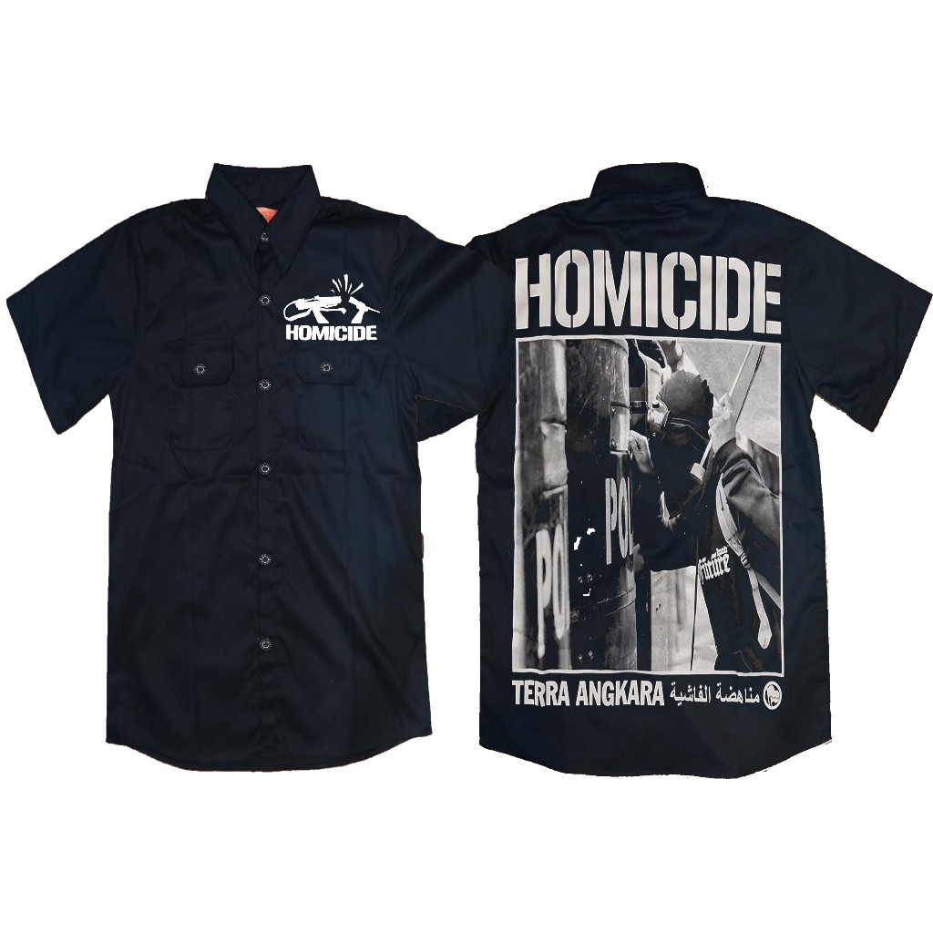 kemeja pendek homicide,workshirt homicide.kemeja pendek.kemeja hitam.kemeja pria pendek