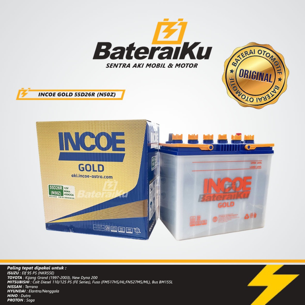 Aki Mobil Incoe Gold Hybrid N50Z Untuk Kijang, Escudo, Fuso, dll