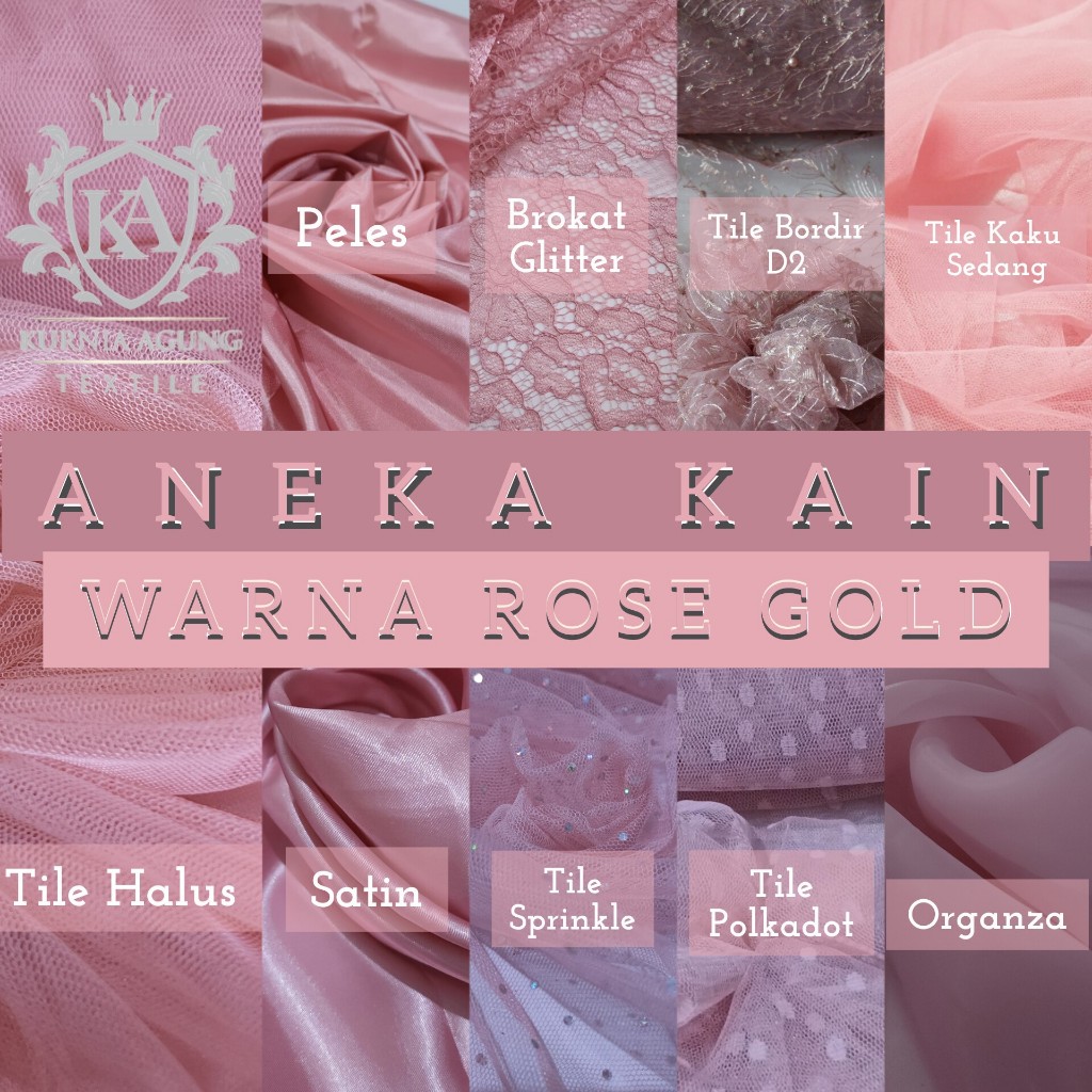 Kain Bridesmaid Premium Warna RoseGold Kain Satin Kebaya Brokat Soft Tulle Meteran per 50cm