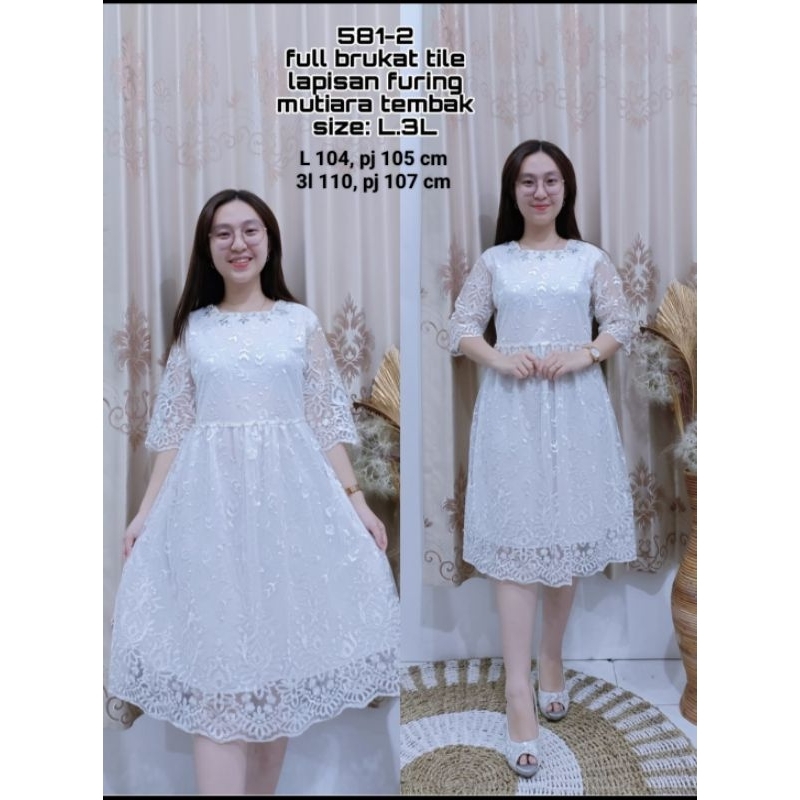 DRESS BRUKAT KHUSUS PUTIH/DRESS GEREJA/DRES NATAL/DRES PESTA/DRES PREMIUM PUTIH