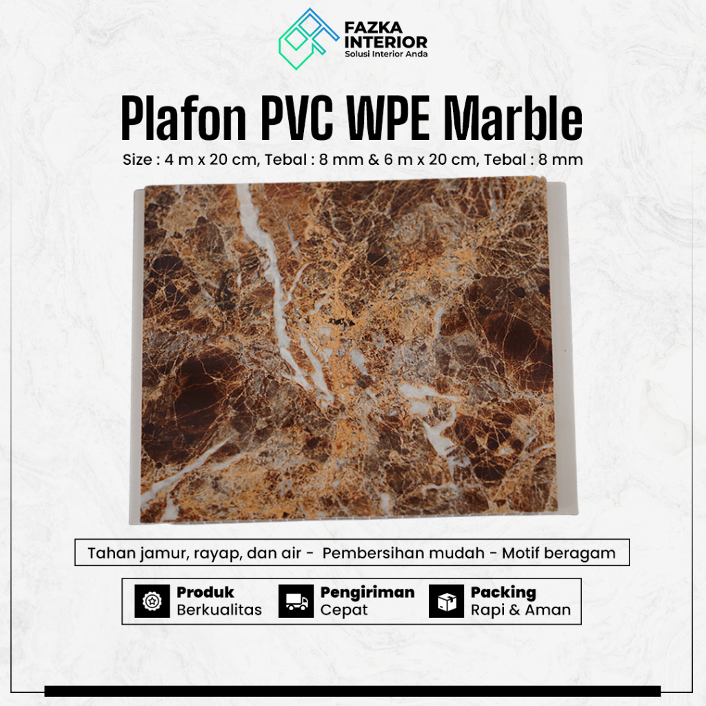 Plafon PVC WPE Home Decor Dekorasi Rumah Marble Series Ukuran 4m x 20cm Tebal 8mm Minimalis Estetik Motif Kayu Glossy Langit Rumah Instalasi Mudah