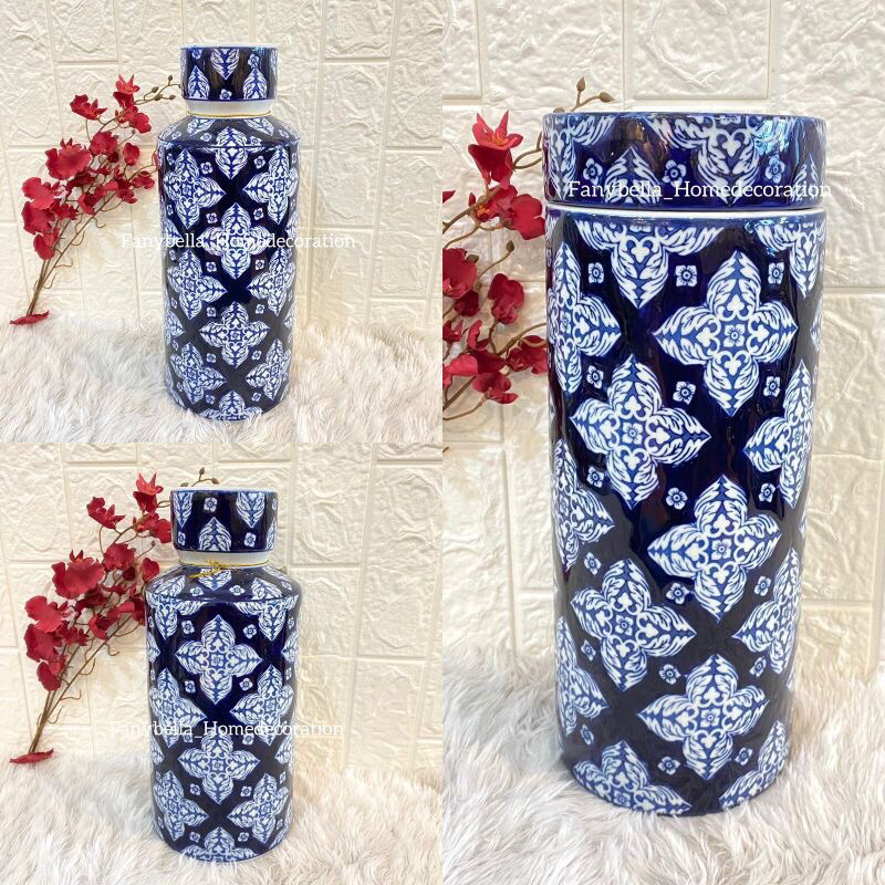 Guci Toples Keramik China Tochin Biru Putih Import Guci Porselen Dekorasi Rumah