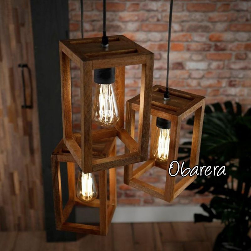 Lampu Gantung Kayu Jati Estetic, Lampu Cafe
