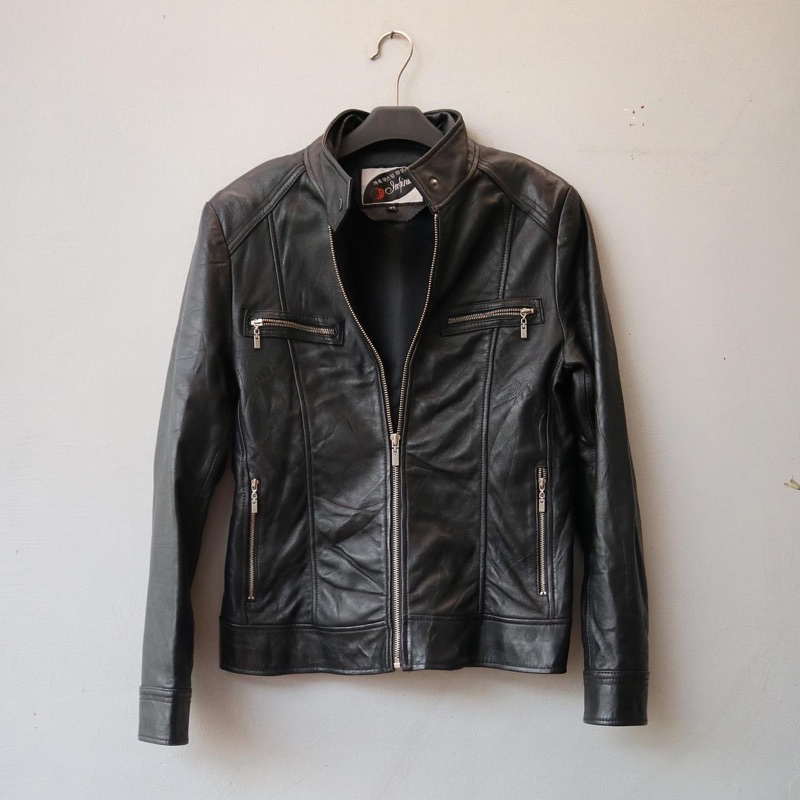 Jaket kulit asli cewek slim motor rider biker Pl bekas preloved second