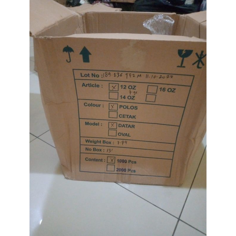 HP - Gelas Plastik Cup 12 Oz 7gr GP DATAR POLOS Perkarton Isi 1000pcs