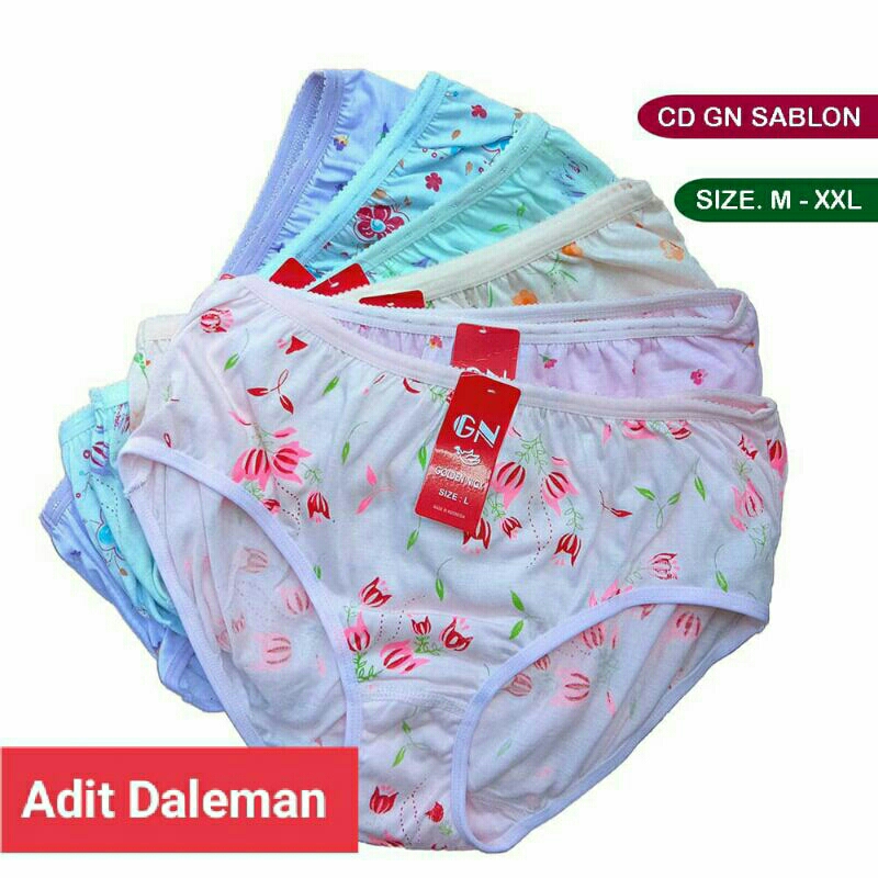6 PCS CD WANITA GOLDEN NICK SABLON TERMURAH / Celana dalam GN 937s motif sablon bunga jumbo adem nya