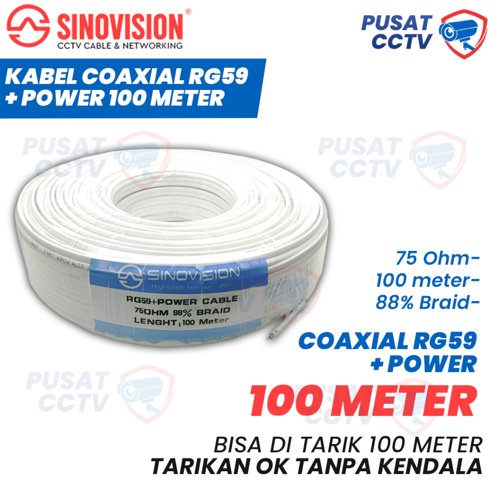 Kabel Coaxial CCTV Sinovision RG59 100 Meter, 50 Meter, 25 Meter, Kabel CCTV RG59 Coaxial 100 Meter