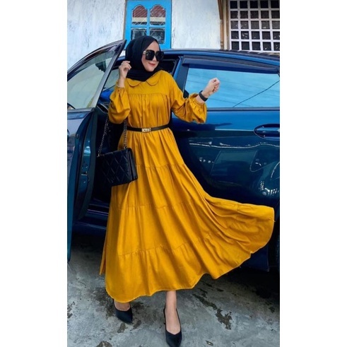 MIB Style - Midi Dress Polos Jumbo Wanita Gamis Jumbo Polos Susun Korean Style Rayon Nyaman Adem