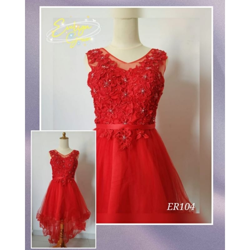 gaun/dress pesta merah ekor preloved