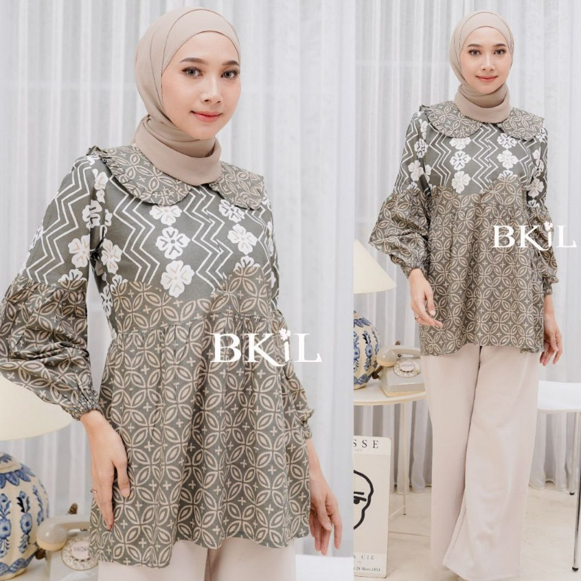 Maura Couple - Sania Ruffle Batik Couple Kawung Sage Hijau
