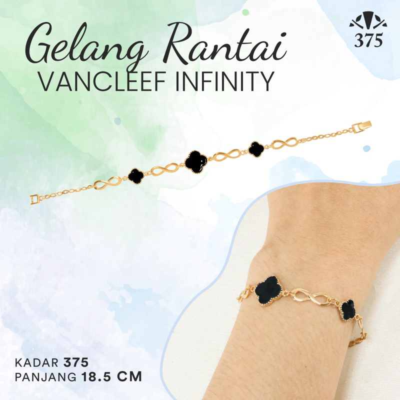 Gelang rantai vancleef hitam black infinity wanita cantik
