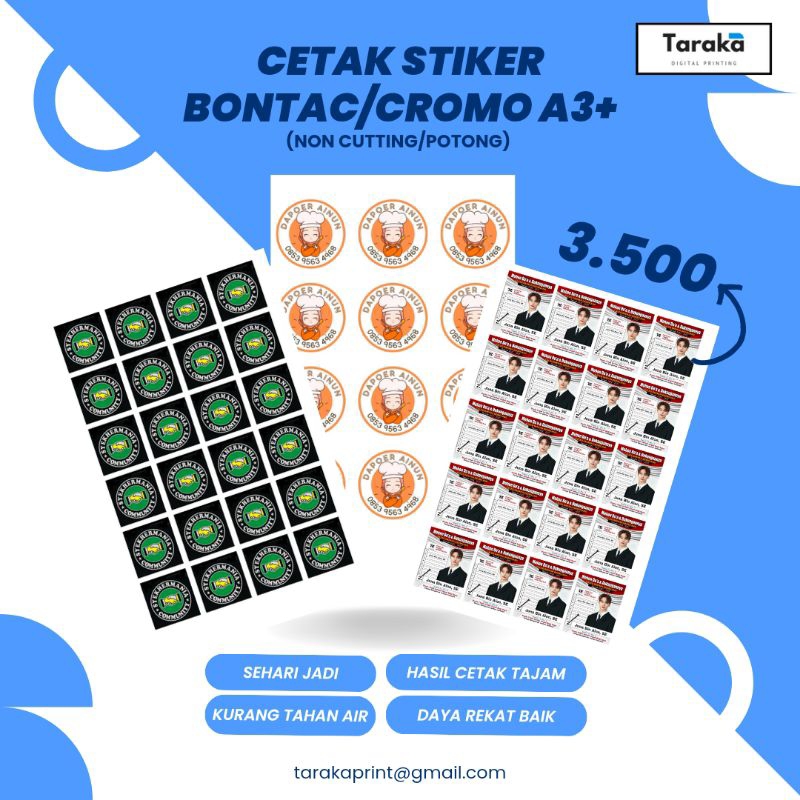 

Cetak Stiker Bontak / Cetak Stiker Kromo / Cetak Stiker A3+