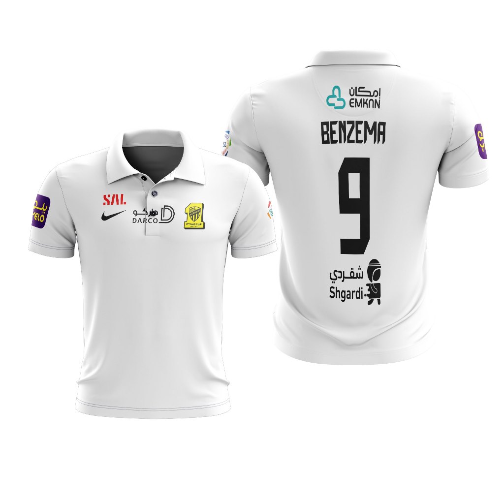 GAMEPLAN - Kaos Polo Wangky Pria Al Ittihad FC 2023 Away Olahraga Sepak Bola Custom Full Print