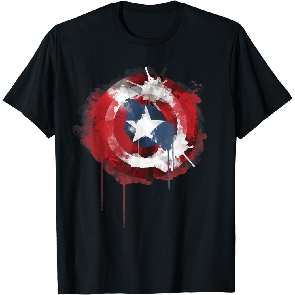 Baju Kaos Dewasa Marvel Avengers Classic Captain America Watercolor Shield T-Shirt Pakaian Fashion A
