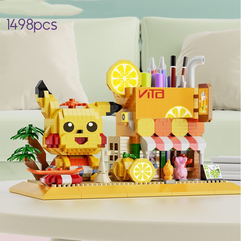 Mainan Balok Pen Holder Seri Lotso Pikachu / Mainan Blok Balok Susun Nanoblock Building Bricks Tempat Pensil Kartun