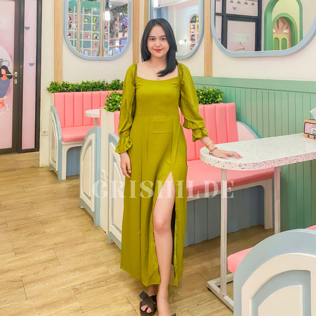 MICHELLE Dress Sabrina Korean Style Jumbo Wanita Dres Big Size Gaun Casual A Line Lengan Panjang Ove